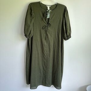 H&M tie detail linen-blend dress